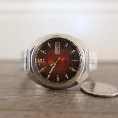 Vtg Seiko DX Automatic Watch Men 37mm Brown Ombre Dial Day Date 6106-7739