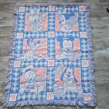 Disney Woven Knit Baby Blanket Mickey Mouse Minnie Donald Duck Pluto Vintage