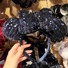 Disney Parks Midnight Blue Velour Sequin Minnie Mickey Mouse Ears Bow Headband