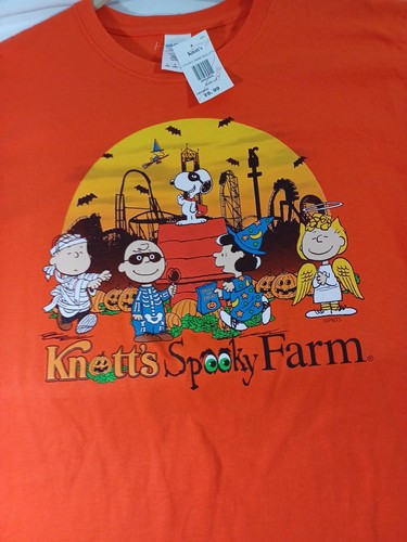 Vtg NWT Knotts Spooky Farm Peanuts Halloween T-Shirt Orange Vtg Youth L LARGE 🎃 - Picture 2 of 6