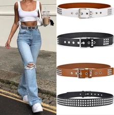 Studded White Leather Belt Unisex Men Women Metal Pyramid Punk Rock Goth Emo