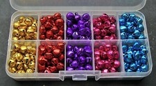 300 Cute Small Aluminum Jingle Bells Drops Charms 8mm Five Bright Colors in Box