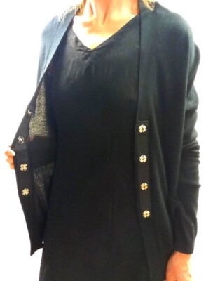 vintage Nicole Farhi Cardigan fine, black with heavy silver domes