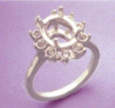 7x5-10x8mm Oval Cluster Sterling Silver Pre-Notched Ring Setting Size 7