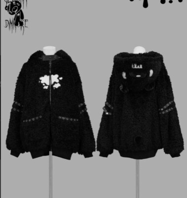 GLOOMY bear x DimMoire Fleece Hoodie Boa Parka black kawaii anime