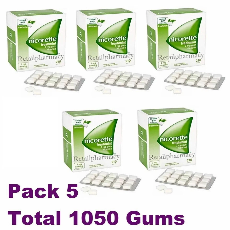 Nicorette Freshmint Kaugummi 2mg à 210 Stück ## 5er Pack ## Ablauf 2027