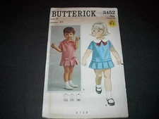 Vtg Butterick Pattern 3452 Girls' SS One-Piece Low Waisted Dress w/Collar  2 Unc