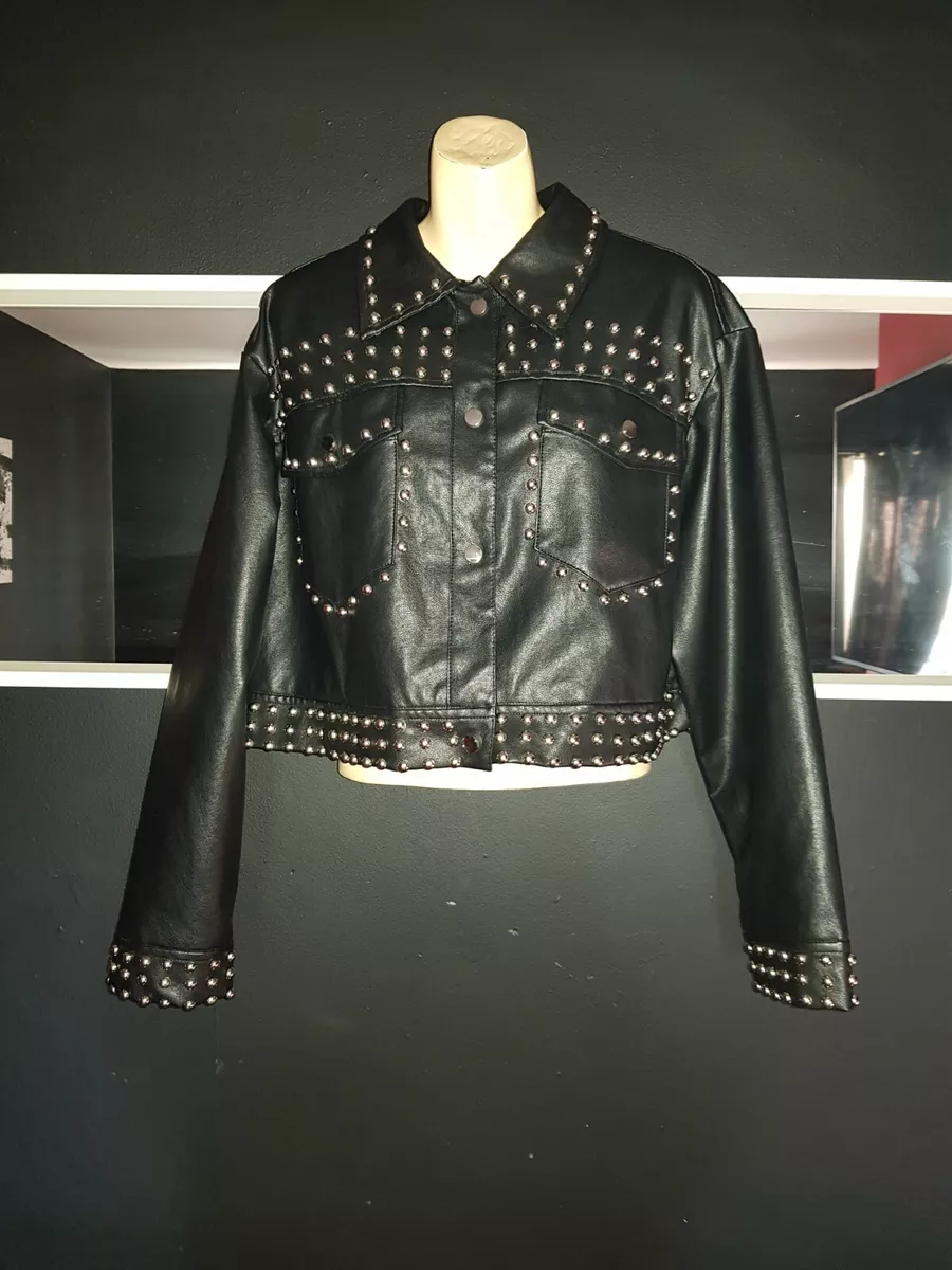 Black Faux Leather Biker jacket by Shein size 14 new eBay
