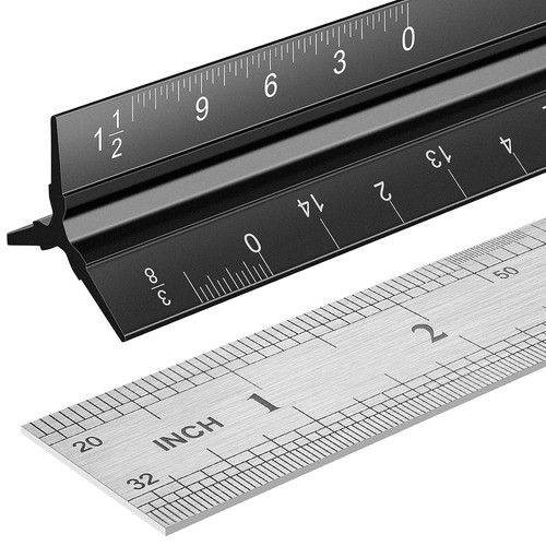 2 Pack Architectural Scale Ruler 12" Aluminum Architect Triangular Blue Students