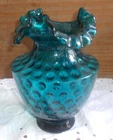 Fenton Jamestown Blue Ruffled Vase.  7 inches tall.  No chips or cracks.