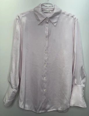 Anine Bing Button Up Bridget Shirt Lyocell Soft Pink Wide Button Cuffs Luxury XS