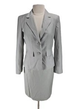 Calvin Klein Skirt Suit Women Size 8 Two Button Up Blazer Pinstriped Gray 27P