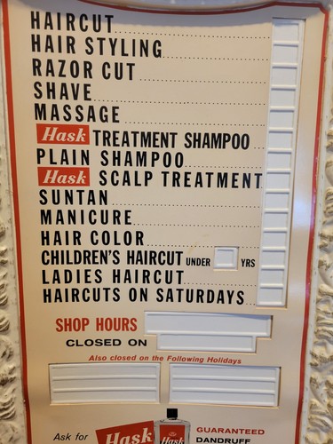 VINTAGE MASTER BARBER PRICE LIST HASK HAIR SCALP CONDITIONER NEVER USED - Bild 3 von 15