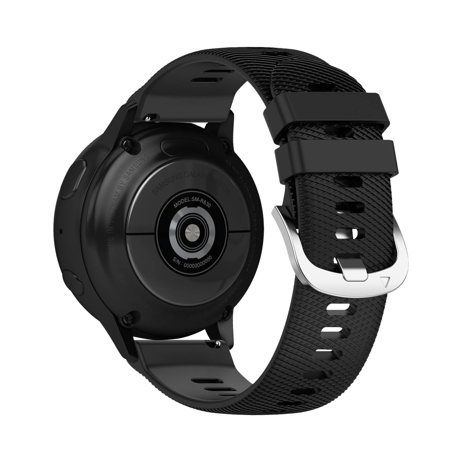 Bracelet Galaxy Watch Active 2 40mm en silicone flexible noir pour montre connectée Samsung