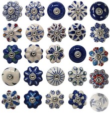 Set of 20 Ceramic Knobs Colorful Blue for Kitchen Cabinets Bathroom Cupboards