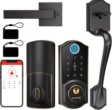 SMONET Smart Front Door Lock Set with Handle Keyless Fingerprint Keypad Deadbolt