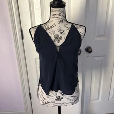 Intimately Free People Women's XS 100% Silk V-Neck Tank Blouse Navy Boho y2K