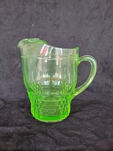 Anchor Hocking Windsor Uranium Glass Water Pitcher Depression Green Cube Heavy