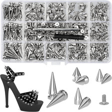 360 Pcs Punk Spikes and Studs Kit, Multiple Size Cone Spikes for Clothes, Punk R