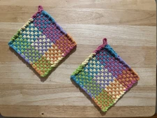Handmade 2 New Beautiful Multicolor Cotton Woven Potholders 6 Great Colors