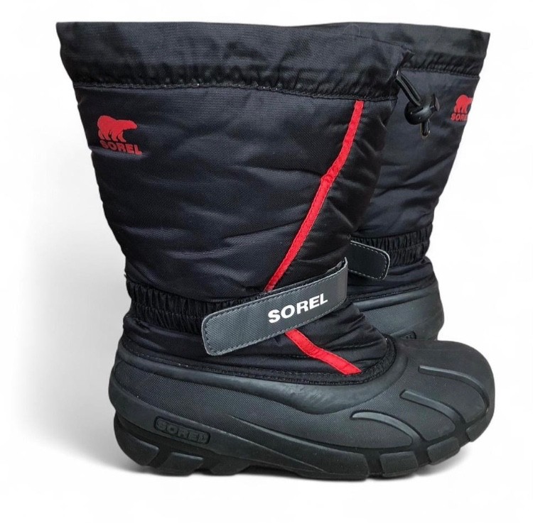SOREL Youth Flurry Black Winter Snow Insulated Walking Boots 