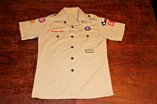 Boy Scouts of America BSA Youth Shirt Tan Large No Size Tag Sewn Patches