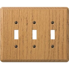 Amerelle 3-Gang Solid Oak Toggle Switch Wall Plate, Light Oak 901TTTL Amerelle