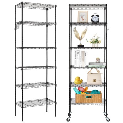 Wire Shelving Unit with Wheels 6 Tier Rack Storage Shelf  65''H Garage Organizer