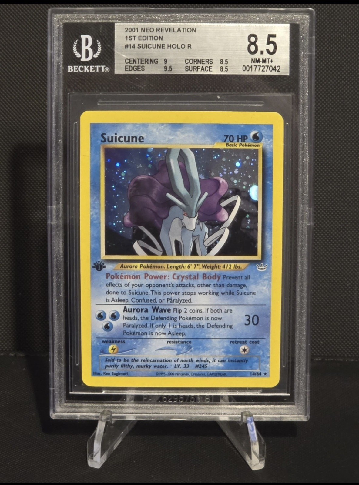 BGS 8.5 - 1st Ed - Suicune Holo 14/64 - 2001 Pokemon Neo Revelation Vintage WotC