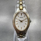 Seiko Watch Women 20mm White Dial Two Tone Oval 1n00-6F80 New Battery Vintage