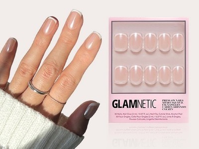 Glamnetic La Perle Press-On Nails Short Squoval Chrome French Tip w/ Glue NEW