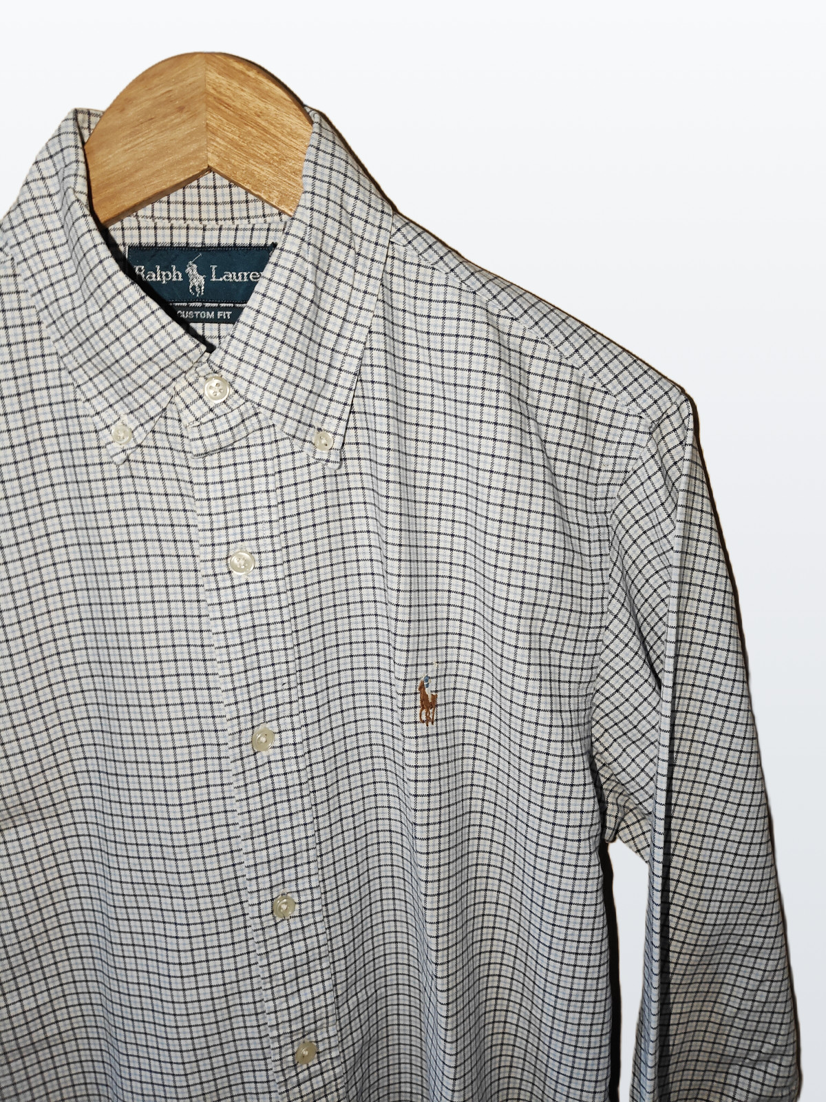 Ralph Lauren Men’s Custom Fit Shirt Blue White Check Long Sleeve Size S image 3