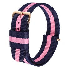 22mm Nylon Watch Bands Stripe Quick Release with Gold Pin Blue/Pink