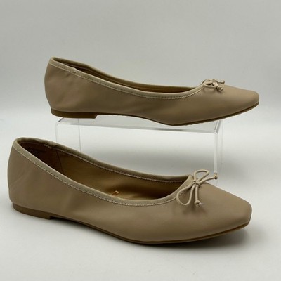 Time and Tru Ballet Flats Womens 11 Beige Square Toe Bow Memory Foam Balletcore