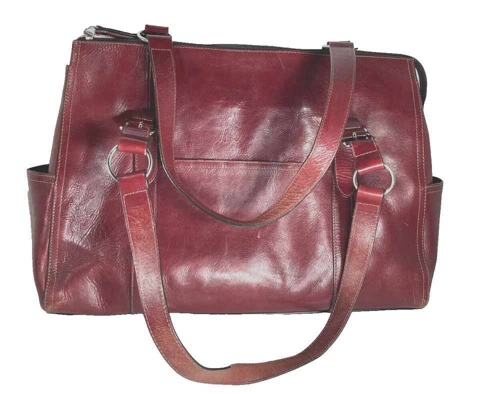 Fossil Vintage Red Leather Laptop Tote Shoulder Bag - Heavily Distressed - Image 2 of 4