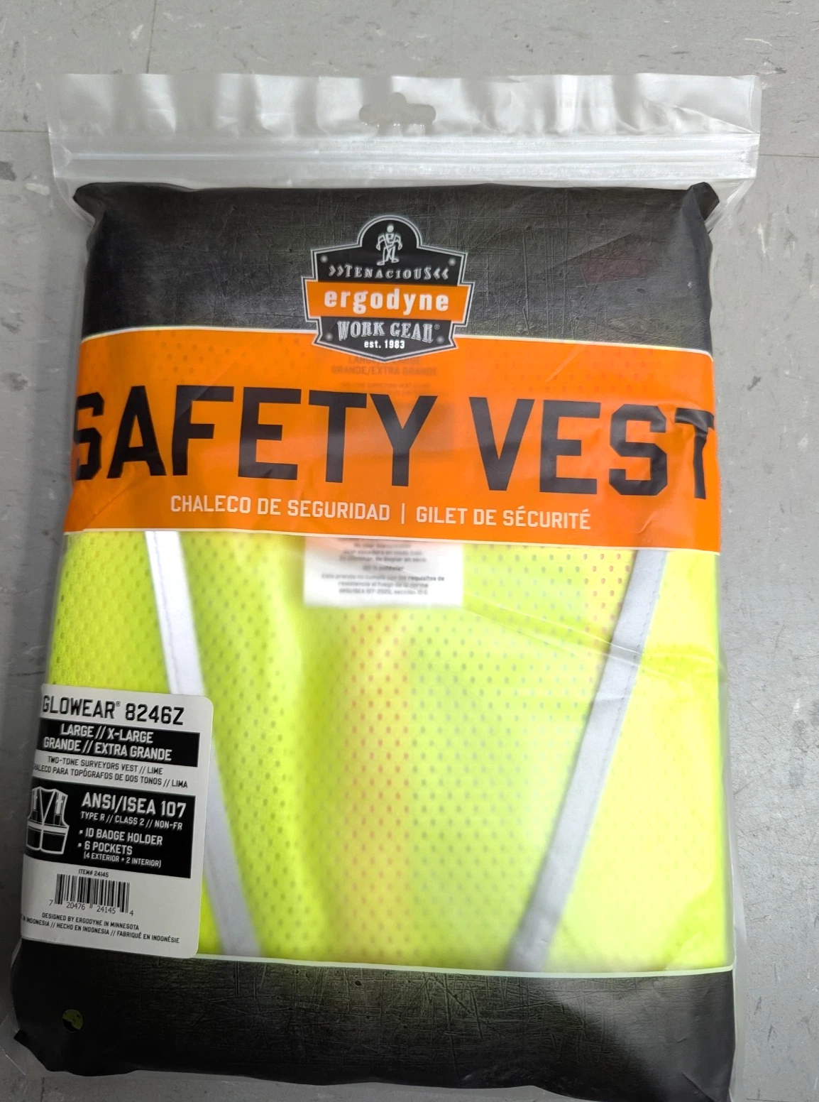 New Ergodyne Glowear 8246Z Safety Vest-6 Pockets -Zipper-Lime -L/ XL F.Ship - product detail image 1