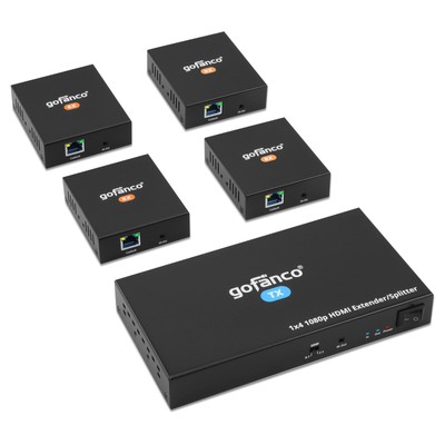 gofanco 1080p 1x4 HDMI Extender Splitter Over CAT5e/6/7 Ethernet Cable - Up to