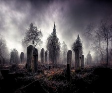 10x8ft Creepy Cemetery Backdrop Fantasy Halloween Forest Photography Backgrou...