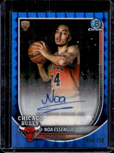 2025-26 Bowman Noa Essengue Chrome Auto RC Blue Geometric Refractor #/150 Bulls