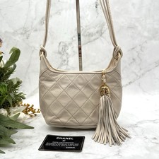 CHANEL Vintage Classic One shoulder Fringe Shoulder Bag Beige*Rank B*