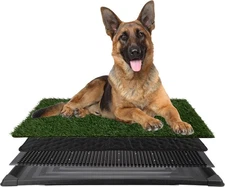 Dog Grass Pad with Tray - 35.5x23.5in Reusable Pee X-Large, Green and Black 