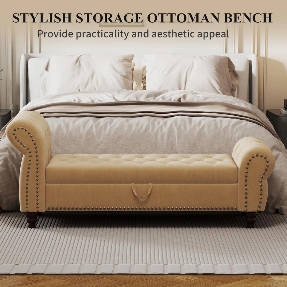 Современная бархатная обивка конца кровати скамейка для хранения оттоманка сиденье со скрученными подлокотниками - Изображение 3 из 4