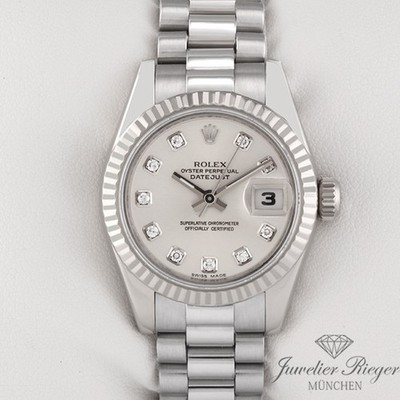 Rolex Lady Datejust 26 mm 179179 2007 Weissgold 750 Diamanten Automatik Gold