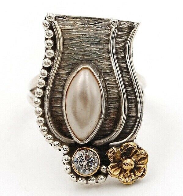 Natural Two Tone Fresh Water Pearl 925 Solid Sterling Silver Ring Sz 6