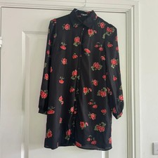Fashion Union Black Floral Shirt Dress (Size UK 10)