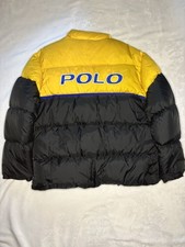 Vintage 90s Polo Sport Ralph Lauren Black Blue Mens XL Zip Up Down Puffer Jacket
