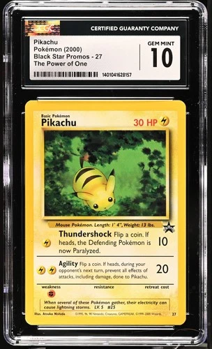 CGC 10 GEM MINT - 2000 WOTC Black Star Promo Pikachu # 27 "Bumblebee"