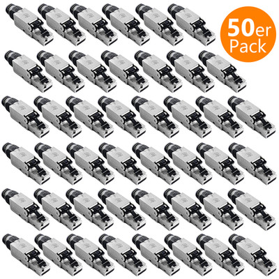 50x Cat8.1 Netzwerkstecker RJ45 Stecker Metall 2000MHz werkzeuglos Knickschutz