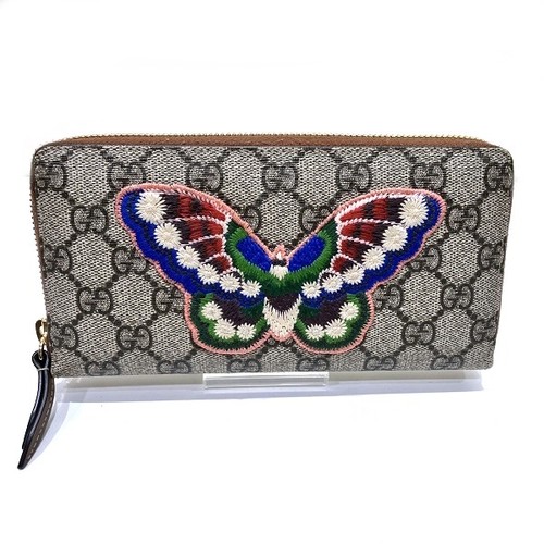 GUCCI GG Supreme 456863 Butterfly Round Zipper Long Wallet Free Shipping [Used] - Bild 1 von 9