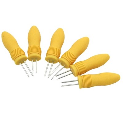 Chef Craft 3 Pair Soft Grip Handle Plastic Jumbo Corn Holders 6pc Cob Skewer Set